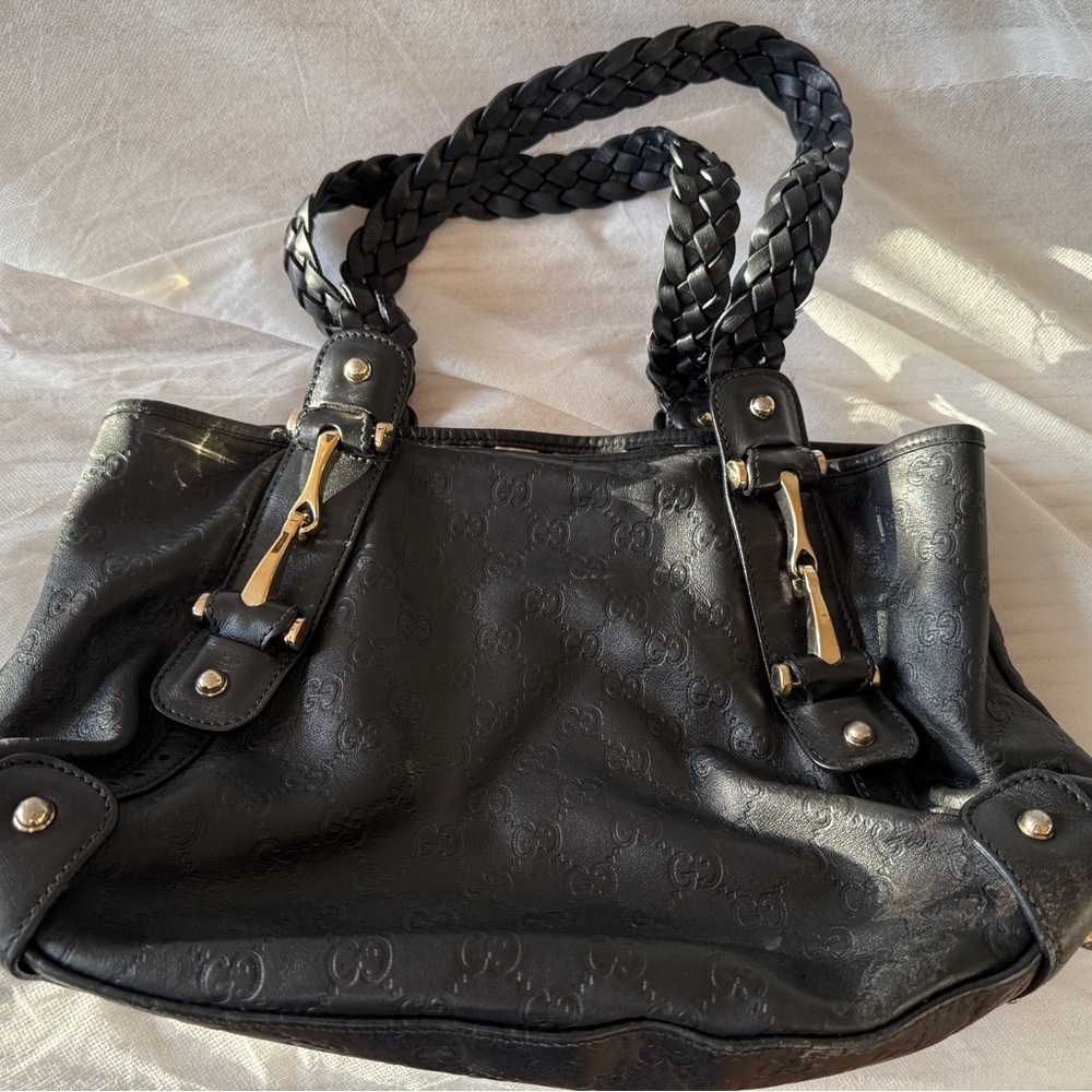 Black and Gold Shoulder Bag with Braided Handles